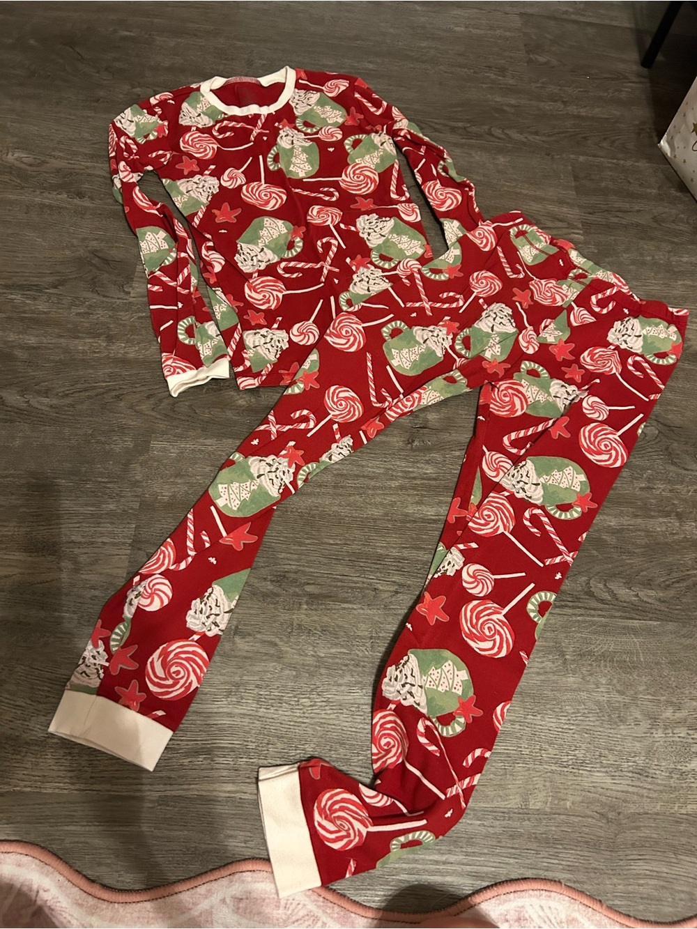 Burt's Bees Red Holiday Candy-Print Kids Pajama Set with Green and White Accents